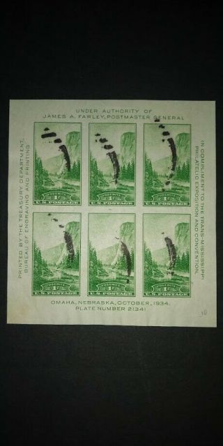 1 Us Souvenir Sheet Of 6,  Scott 769,  National Park 1c,  1935