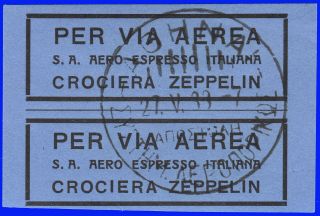 Greece Labels 2 " Per Via Aerea " Zeppelin Cto