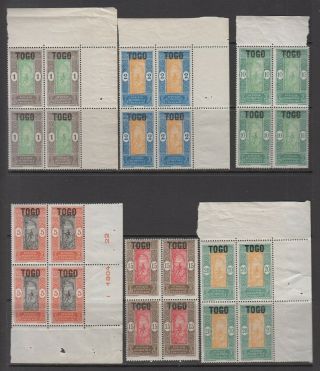 French Colonies Togo 11 Different Old Mnh Stamps In Blocks Of Four.