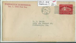 George Washington Bicentennial Embossed Env.  Fdc U525 1932 Issue With Cachet