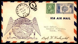 Fort Myers Florida 1937 First Flight Cover Autographed By Captain To Miami