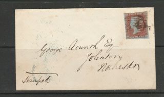 Gb Qv 1852 Cover To Rochester,  1d Imperf,  Qd,  4 Margins,  Backstamped