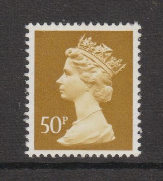 Gb Qeii Machin Definitive Stamp.  Sg X993 50p Ochre Mnh Ordinary Paper