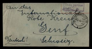 Dr Who 1946 Germany Saarbrucken Stampless Postage Due To Switzerland E52318