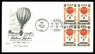 Us1960 1959 Indiana Balloon Jupiter 7c Air Mail Block Artmaster Unsealed Fdc