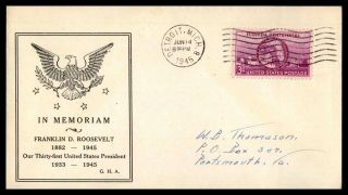 1945 Michigan In Memoriam Franklin D Roosevelt June 14th Gha Cachet On Cover