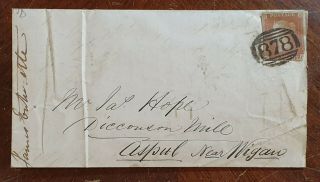 1853 1d Red On Entire Hope,  Dicconson Mill,  Aspull,  Wigan - Waterhouse Draper