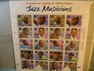 Souvenir Sheet Of Jazz Musicians 32 Cent Usa Stamps 1995 Scott 2983 - 92 Mnh,