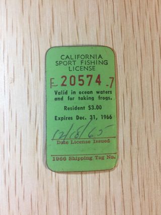 1966 California Sport Fishing License Stamp Tag