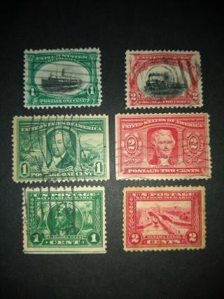 6 Us Stamps,  Scott S 294,  295,  323,  324,  397 & 398,  1901 - 13 Commemorative