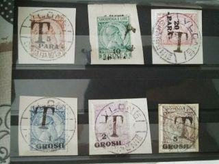 1914 Albania Stamps Set On Piece With Large " T " Overprinted