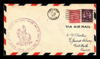 Dr Jim Stamps Us Abilene Texas Am 33 First Flight Air Mail Cover Fort Worth