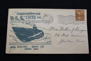 Naval Cover World War 2 1945 Machine Cancel Commission Uss Chivo (ss - 341) (747)