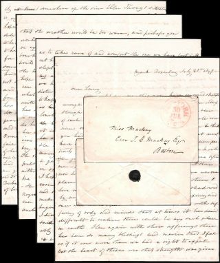 1849 Mackay Us York Boston Stampless Cover Letter Folded In Early Envelope