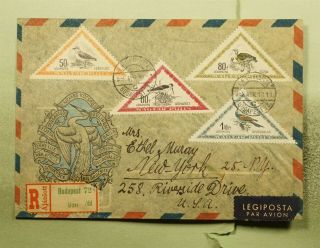 Dr Who 1952 Hungary Budapest To Usa Registered Triangle Air Mail C126487