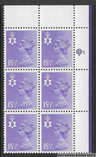 Gb/n.  Ireland 1971/00 15Â½p Plate Block,  Sg Xnl13/ni41,  Plate 1 Row 1.  Mnh