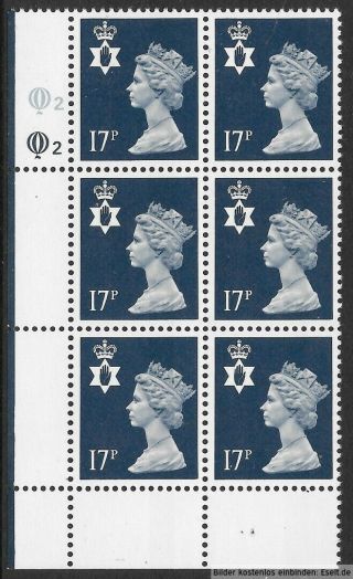 Gb/n.  Ireland 1971/00 17p Plate Block,  Sg Xnl20/ni44,  Plate 2,  2,  Row 18.  Mnh