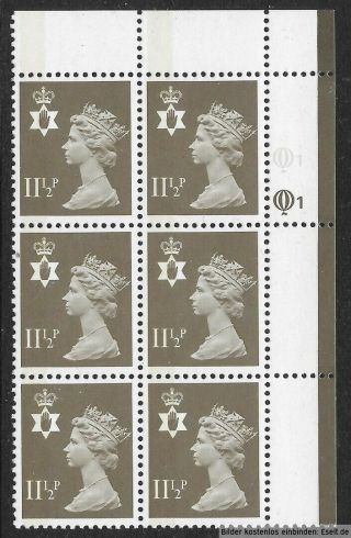 Gb/n.  Ireland 1971/00 11Â½p Plate Block,  Sg Xnl1/ni34,  Plate 1,  1,  Row 1.  Mnh