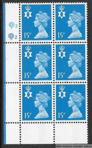 Gb/n.  Ireland 1971/00 15p Plate Block,  Sg Xnl12/ni40,  Plate 2,  2,  Row 18.  Mnh