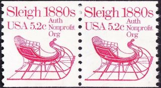 Us - 1983 - 5.  2 Cents Carmine 1880s Sleigh Authorized Non - Profit Coil Pair 1900