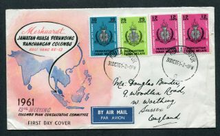 30.  10.  1961 Malaysia Malaya Set Stamps On Fdc Kuala Lumpur To England Gb Uk