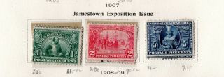 U.  S.  Scott 328 - 30 – Complete Set 1907 Jamestown Exposition Og H