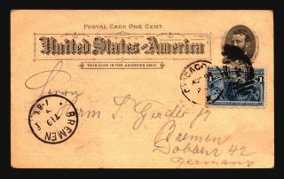 Us 1894 Uprated Colombian Postal Card To Germany / Sm Corner Crease - Z19181