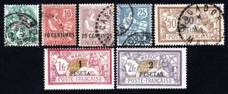 French Post In Maroc 1902 - 1903 Set Of 7 Stamps Mi 11 - 17 Mh/used Cv=207€