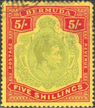 1938 Bermuda 125a Single 5 Shillings King George Vi Definitive Perf.  14
