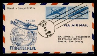 Dr Who 1941 Miami Fl To Beligian Congo First Flight Fam 22 Air Mail C137201