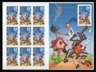 Scott 3391 Mnh 2000 33 Cent Road Runner And Wile E.  Coyote Pane Of 10