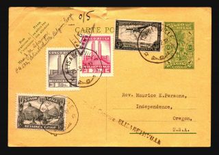 Belgian Congo 1940s Censor Postcard To Usa / Small Top Tear - Z18252