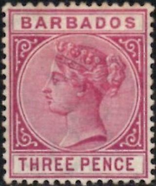 Barbados 1882 Queen Victoria 3d Reddish Purple Sg.  96 (hinged)