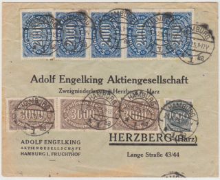 Germ.  Dr 1923 (25.  8. ) Comm.  Inflat.  Cov.  Frank.  Hamburg To Herzberg/h.  (corr.  Rate,  Exp. )
