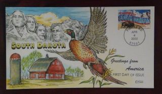 Scott 3601 Fdc South Dakota Greetings From America Collins Hand Painted Cachet