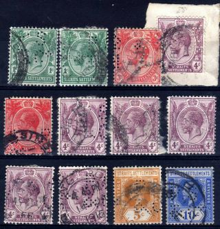 Malaya Perfins: Ps&co Paterson,  Simons & Co George 5th Selection,  12 Stamps