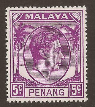 Malaya Penang Kgvi 1949 - 52 Sg7 5c Bright Purple Lmm (jb6886)