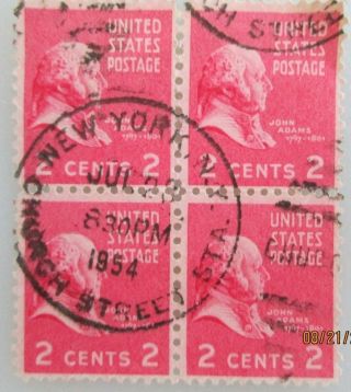 1938 U.  S.  Scott 806 John Adams Block Of Four Cancelled 2 Cent Stamps Off