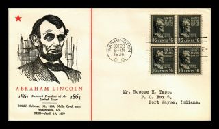 Dr Jim Stamps Us Abraham Lincoln Presidential Series Fdc Cover Scott 821 Block