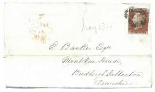 1846 Entire1d Red Sg8 Budleigh Salterton Maltese Cross Back Stamp