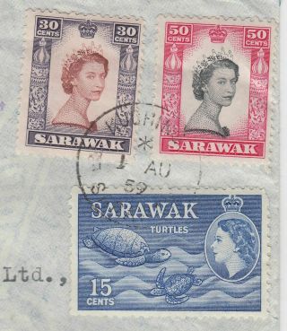 SARAWAK 1959 multi franked registered cover KUCHING - HOVE ENGLAND via SINGAPORE 2