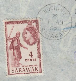 SARAWAK 1959 multi franked registered cover KUCHING - HOVE ENGLAND via SINGAPORE 4