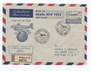 Czechoslovakia Old Airmail Registered Cover First Flight Praha - York 1946