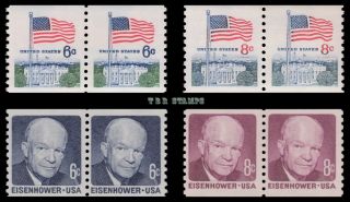 1338a 1338g 1401 1402 Flag & Eisenhower Coil Pairs 6c 8c Set Of 4 Mnh - Buy Now