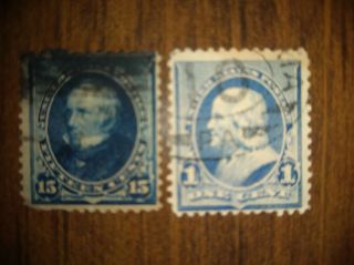 2 Us Stamps,  Scott S 219 Lt.  Blue Franklin And 227 Dk Blue Clay 1890 - 1893