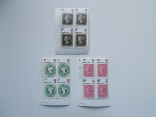 1970 Philympia Set Of 3 In Cylinder Blocks Of 4 (all No Dot Cyls) U/m