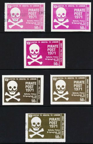 Post Strike 1971 Pirate Post Exeter 10s 50p Varieties - Cinderella