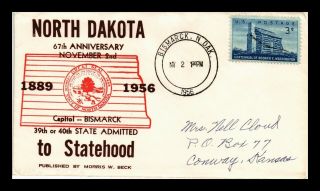 Dr Jim Stamps Us North Dakota Statehood Morris W Beck Cachet Cover 1956