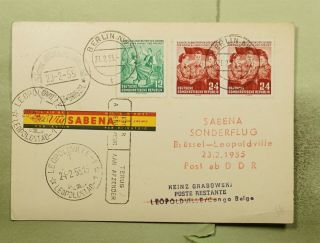Dr Who 1955 Germany Ddr Sabena First Flight To Belgium Congo Postcard E47886