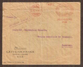 Latvia 1932 Cover To Romania,  Metered Riga Postage,  With Bucharest Backstamp